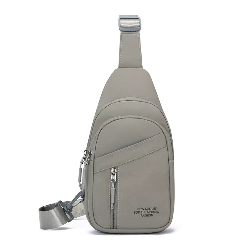 Sling Chest Bag – Multi-zip sling bag, Taupe – custom OEM bag by NORYAQ