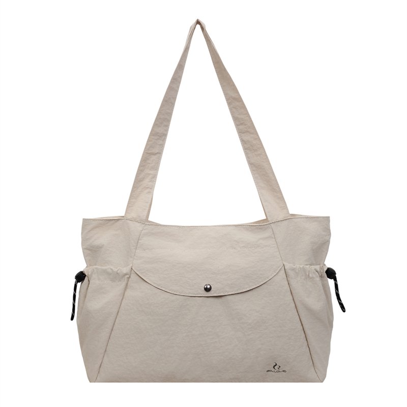 Casual Nylon Tote – Flap pocket with snap closure, Cream – custom OEM bag by NORYAQ