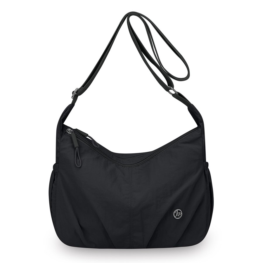 Pleated Nylon Shoulder Bag – Zip-top crossbody bag, Black – custom OEM bag by NORYAQ