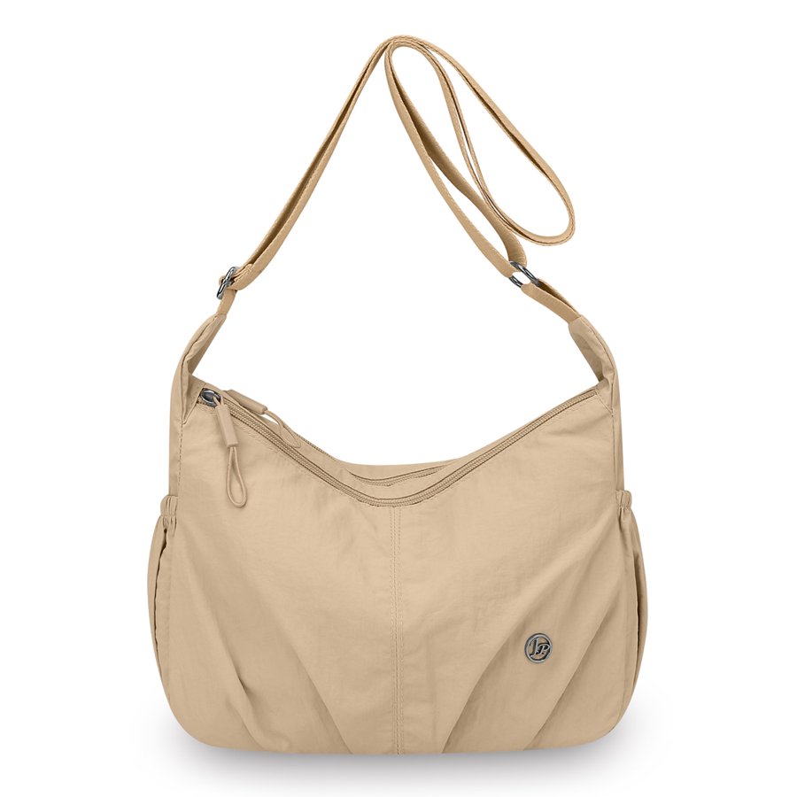 Pleated Nylon Shoulder Bag – Zip-top crossbody bag, Khaki – custom OEM bag by NORYAQ