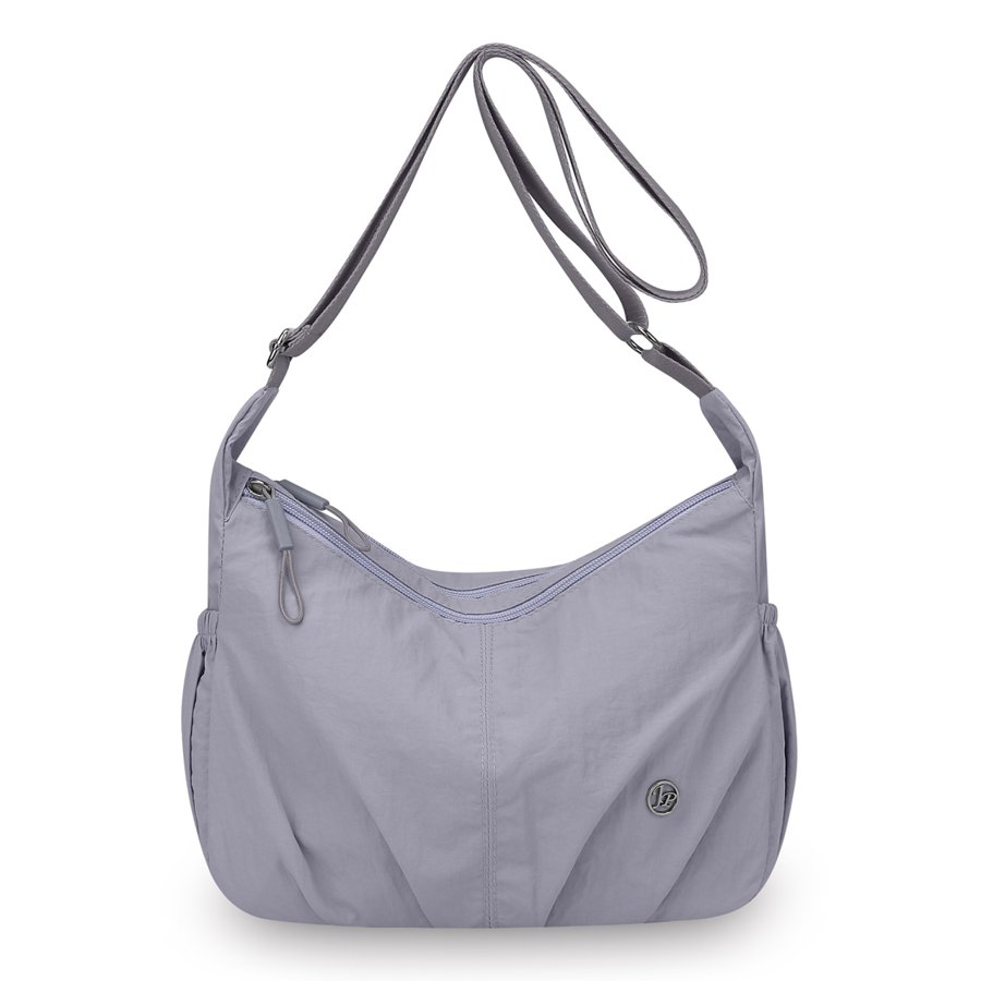 Pleated Nylon Shoulder Bag – Zip-top crossbody bag, Lavender – custom OEM bag by NORYAQ