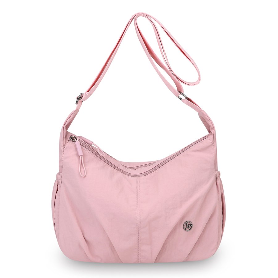 Pleated Nylon Shoulder Bag – Zip-top crossbody bag, Pink – custom OEM bag by NORYAQ