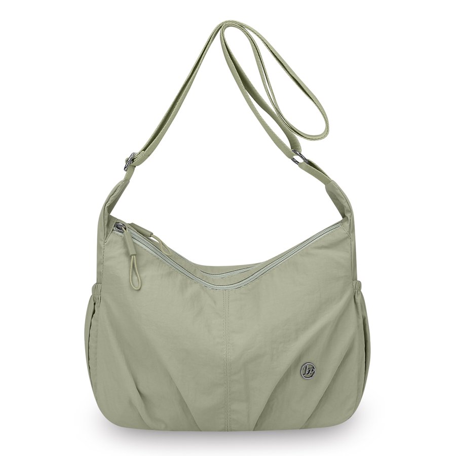 Pleated Nylon Shoulder Bag – Zip-top crossbody bag, Light Green – custom OEM bag by NORYAQ