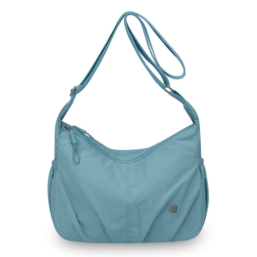 Pleated Nylon Shoulder Bag – Zip-top crossbody bag, Teal – custom OEM bag by NORYAQ